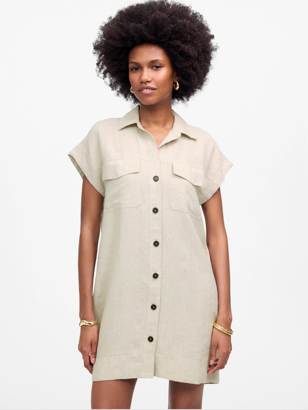 Madewell Beige Short-Sleeve Shirt Mini Dress